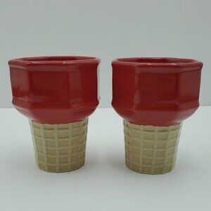 Pfaltzgraff Real Red Ice Cream Cone Dishes Red Waffle Cone Dishes